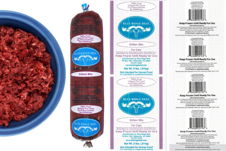 Package of recalled Blue Ridge Beef Kitten Mix