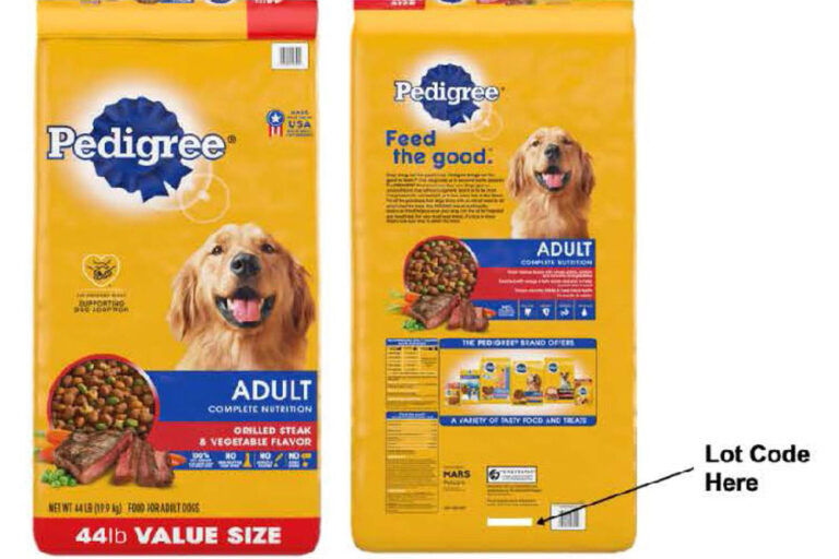 Bags of affected dry dog food from Pedigree Recall